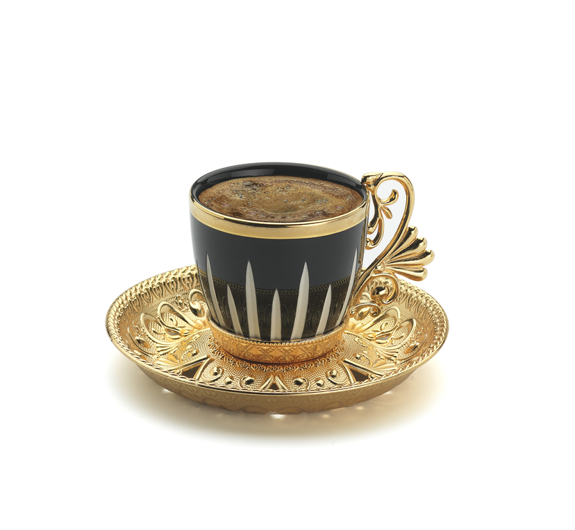 Lal Elegance Coronet Patterned Coffee Cup Set for 6 People Gold 118 ml (4 oz)