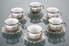 078 Silver Color Ahsen coffee set white porcelain