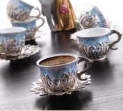 085 Silver color Ahsen tiryaki blue design coffee set