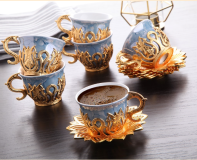 086 Golden color Ahsen tiryaki blue design coffee set