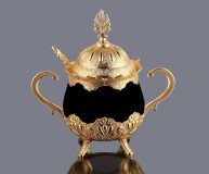 215 Black porcelain golden color coated sugar pot