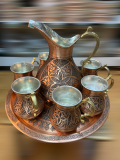Cupper jug set carved 